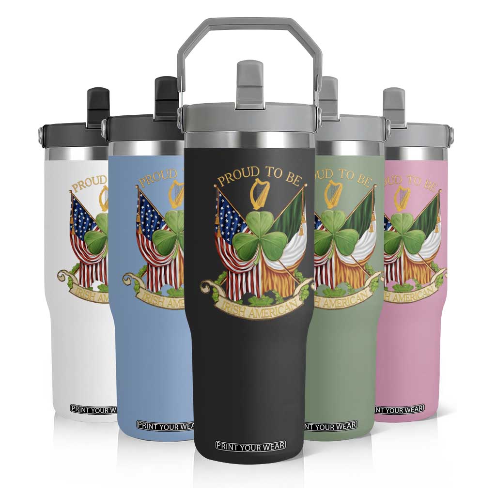 Proud To Be Irish American Flip Straw Tumbler Vintage Ireland USA Flag Shamrock Harp TS11 Print Your Wear