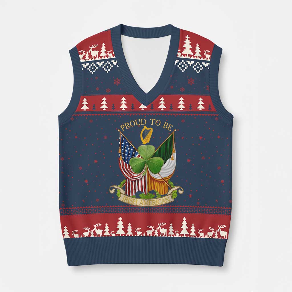 Proud To Be Irish American V-Neck Knit Sweater Vest Vintage Ireland USA Flag Shamrock Harp TS11 Navy Red Print Your Wear