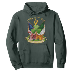 Proud To Be Irish American Hoodie Vintage Ireland USA Flag Shamrock Harp TS11 Dark Forest Green Print Your Wear