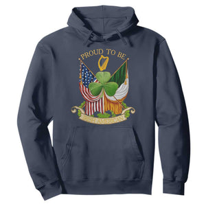 Proud To Be Irish American Hoodie Vintage Ireland USA Flag Shamrock Harp TS11 Navy Print Your Wear