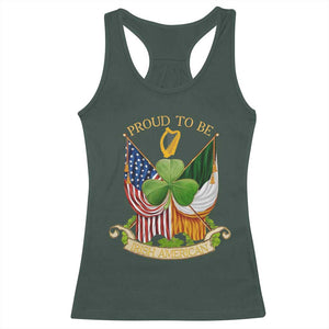 Proud To Be Irish American Racerback Tank Top Vintage Ireland USA Flag Shamrock Harp TS11 Dark Forest Green Print Your Wear