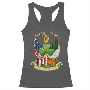Proud To Be Irish American Racerback Tank Top Vintage Ireland USA Flag Shamrock Harp TS11 Dark Heather Print Your Wear