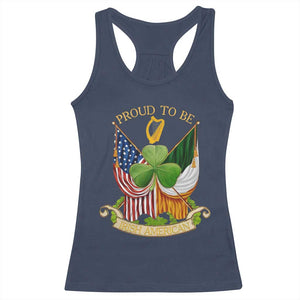 Proud To Be Irish American Racerback Tank Top Vintage Ireland USA Flag Shamrock Harp TS11 Navy Print Your Wear