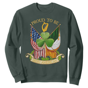 Proud To Be Irish American Sweatshirt Vintage Ireland USA Flag Shamrock Harp TS11 Dark Forest Green Print Your Wear