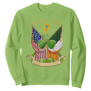 Proud To Be Irish American Sweatshirt Vintage Ireland USA Flag Shamrock Harp TS11 Lime Print Your Wear