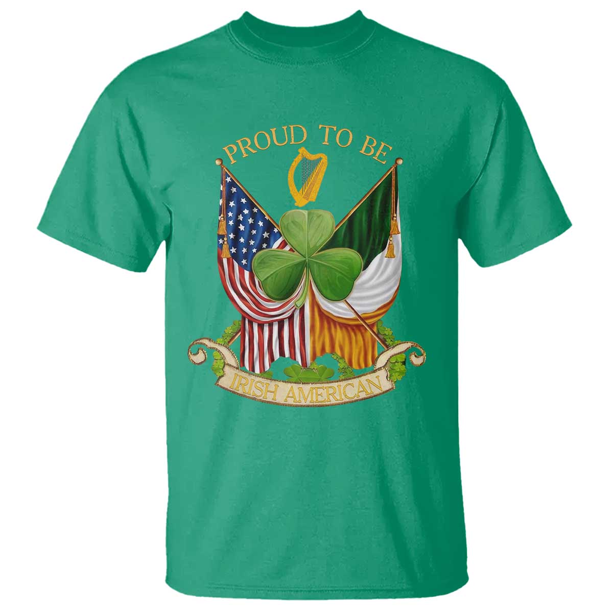 Proud To Be Irish American T Shirt Vintage Ireland USA Flag Shamrock Harp TS11 Irish Green Print Your Wear