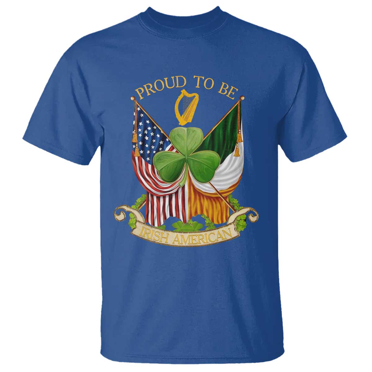 Proud To Be Irish American T Shirt Vintage Ireland USA Flag Shamrock Harp TS11 Royal Blue Print Your Wear