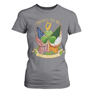 Proud To Be Irish American T Shirt For Women Vintage Ireland USA Flag Shamrock Harp TS11 Charcoal Print Your Wear
