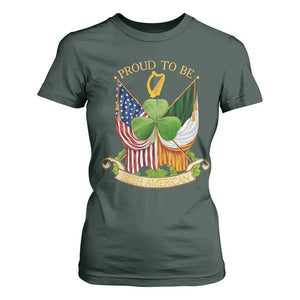 Proud To Be Irish American T Shirt For Women Vintage Ireland USA Flag Shamrock Harp TS11 Dark Forest Green Print Your Wear
