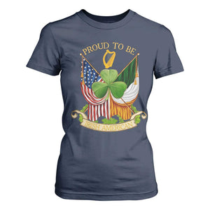 Proud To Be Irish American T Shirt For Women Vintage Ireland USA Flag Shamrock Harp TS11 Navy Print Your Wear