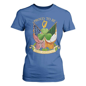 Proud To Be Irish American T Shirt For Women Vintage Ireland USA Flag Shamrock Harp TS11 Royal Blue Print Your Wear