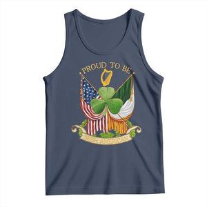 Proud To Be Irish American Tank Top Vintage Ireland USA Flag Shamrock Harp TS11 Navy Print Your Wear