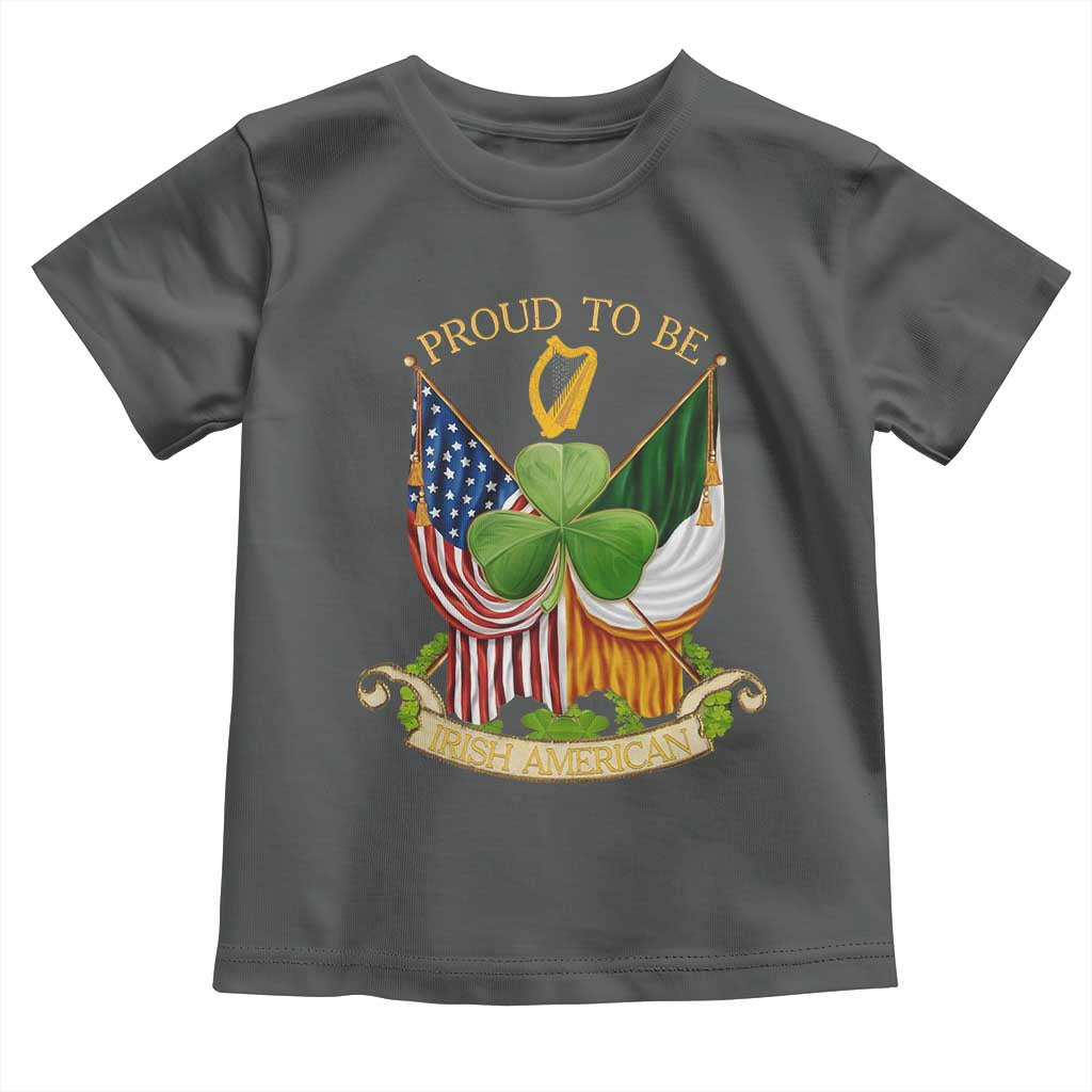 Proud To Be Irish American Toddler T Shirt Vintage Ireland USA Flag Shamrock Harp TS11 Dark Heather Print Your Wear