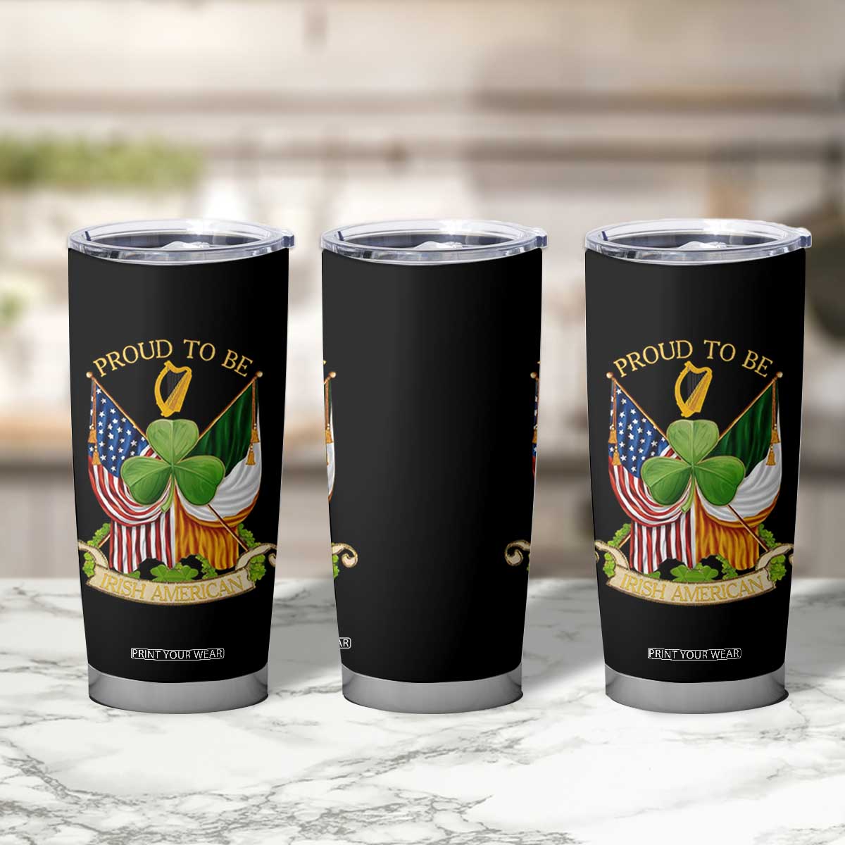 Proud To Be Irish American Tumbler Cup Vintage Ireland USA Flag Shamrock Harp TS11 Print Your Wear