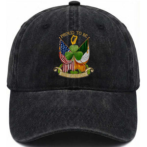 Proud To Be Irish American Washed Cotton Baseball Cap Vintage Ireland USA Flag Shamrock Harp TS11 Print Your Wear