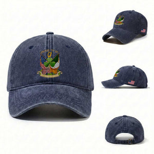 Proud To Be Irish American Washed Cotton Baseball Cap Vintage Ireland USA Flag Shamrock Harp TS11 Washed Cap Universal Fit Navy Print Your Wear