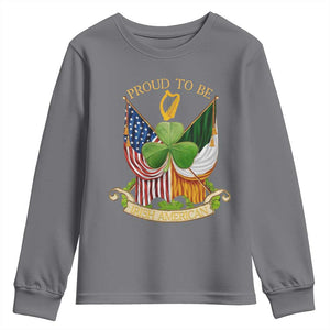 Proud To Be Irish American Youth Sweatshirt Vintage Ireland USA Flag Shamrock Harp TS11 Charcoal Print Your Wear