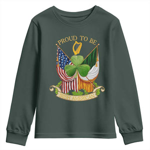 Proud To Be Irish American Youth Sweatshirt Vintage Ireland USA Flag Shamrock Harp TS11 Dark Forest Green Print Your Wear