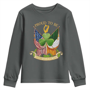 Proud To Be Irish American Youth Sweatshirt Vintage Ireland USA Flag Shamrock Harp TS11 Dark Heather Print Your Wear