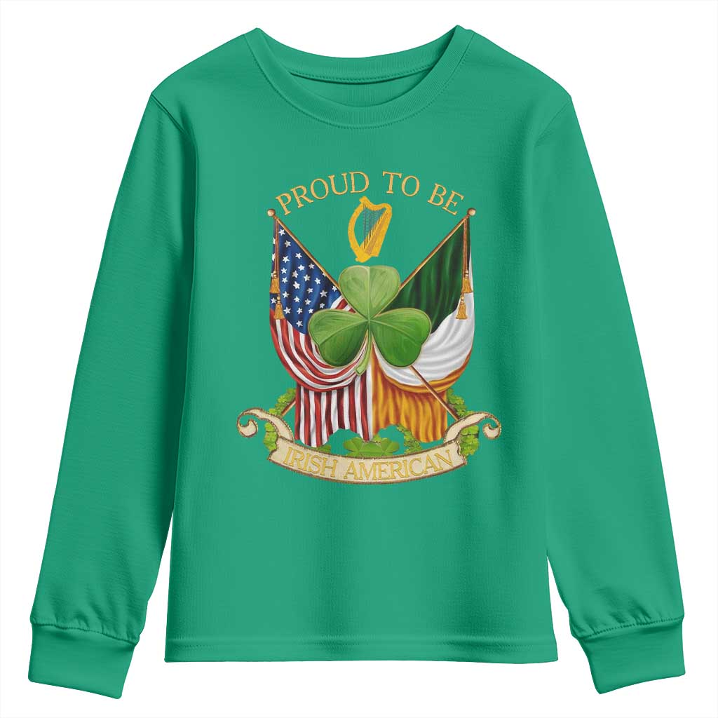 Proud To Be Irish American Youth Sweatshirt Vintage Ireland USA Flag Shamrock Harp TS11 Irish Green Print Your Wear