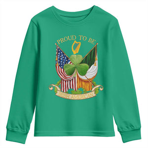 Proud To Be Irish American Youth Sweatshirt Vintage Ireland USA Flag Shamrock Harp TS11 Irish Green Print Your Wear