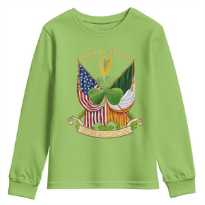 Proud To Be Irish American Youth Sweatshirt Vintage Ireland USA Flag Shamrock Harp TS11 Lime Print Your Wear