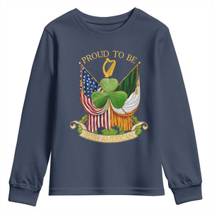 Proud To Be Irish American Youth Sweatshirt Vintage Ireland USA Flag Shamrock Harp TS11 Navy Print Your Wear