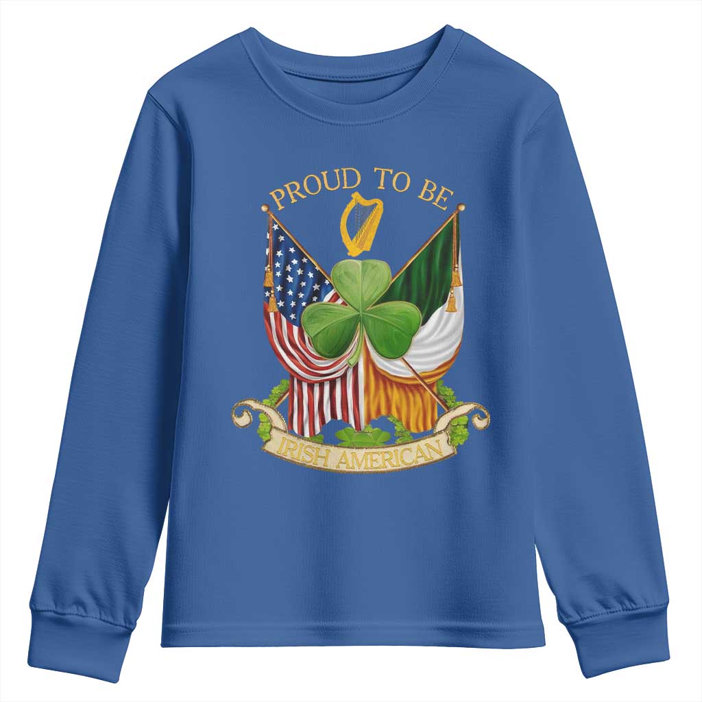 Proud To Be Irish American Youth Sweatshirt Vintage Ireland USA Flag Shamrock Harp TS11 Royal Blue Print Your Wear