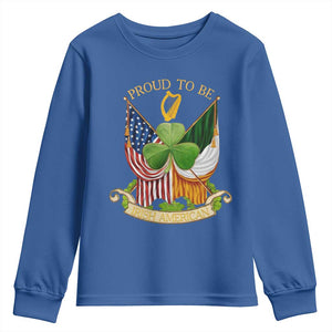 Proud To Be Irish American Youth Sweatshirt Vintage Ireland USA Flag Shamrock Harp TS11 Royal Blue Print Your Wear