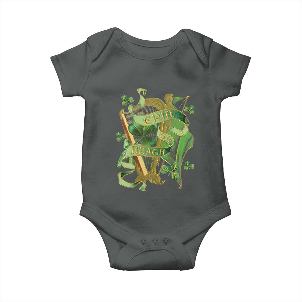 Irish Pride Baby Onesie Erin Go Bragh Harp Shamrock St Patrick's Day TS11 Dark Heather Print Your Wear