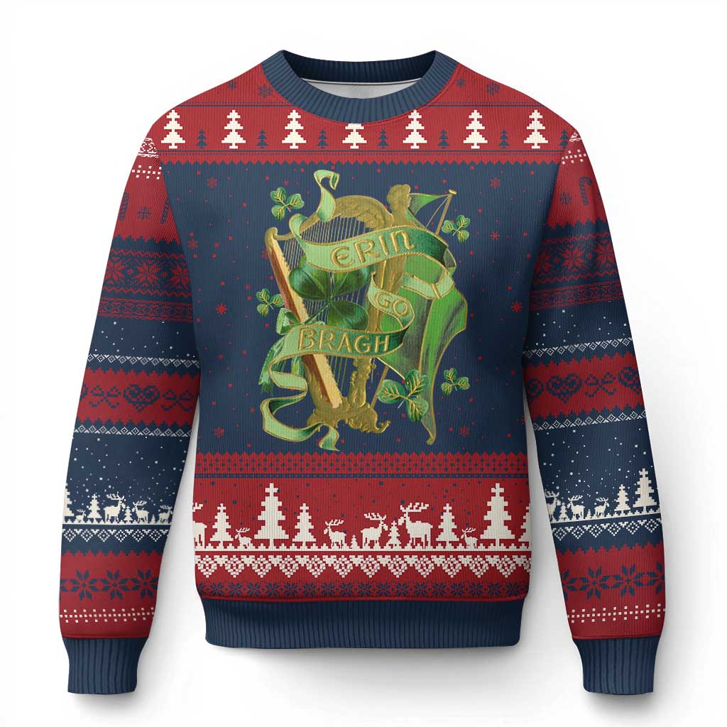 Irish Pride Ugly Christmas Sweater Erin Go Bragh Harp Shamrock St Patrick's Day TS11 Navy Red Print Your Wear