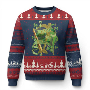 Irish Pride Ugly Christmas Sweater Erin Go Bragh Harp Shamrock St Patrick's Day TS11 Navy Red Print Your Wear
