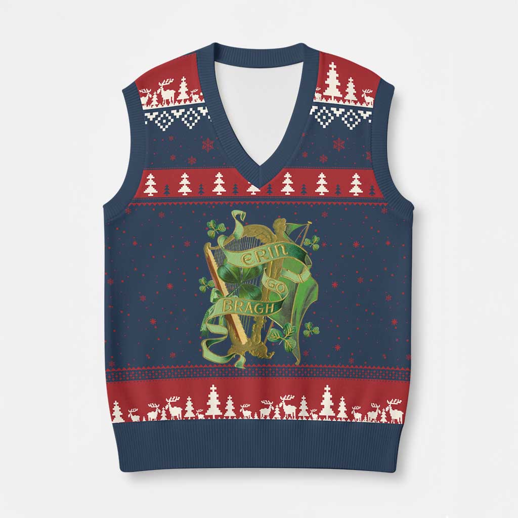 Irish Pride V-Neck Knit Sweater Vest Erin Go Bragh Harp Shamrock St Patrick's Day TS11 Navy Red Print Your Wear