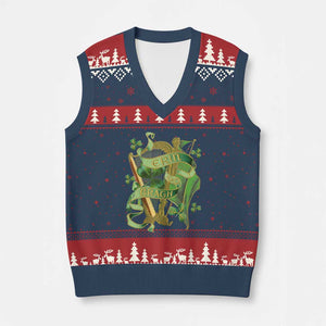 Irish Pride V-Neck Knit Sweater Vest Erin Go Bragh Harp Shamrock St Patrick's Day TS11 Navy Red Print Your Wear