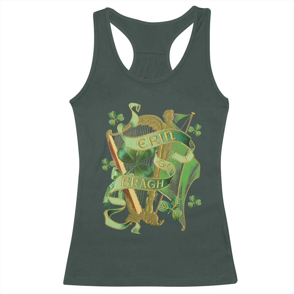 Irish Pride Racerback Tank Top Erin Go Bragh Harp Shamrock St Patrick's Day TS11 Dark Forest Green Print Your Wear