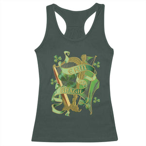 Irish Pride Racerback Tank Top Erin Go Bragh Harp Shamrock St Patrick's Day TS11 Dark Forest Green Print Your Wear