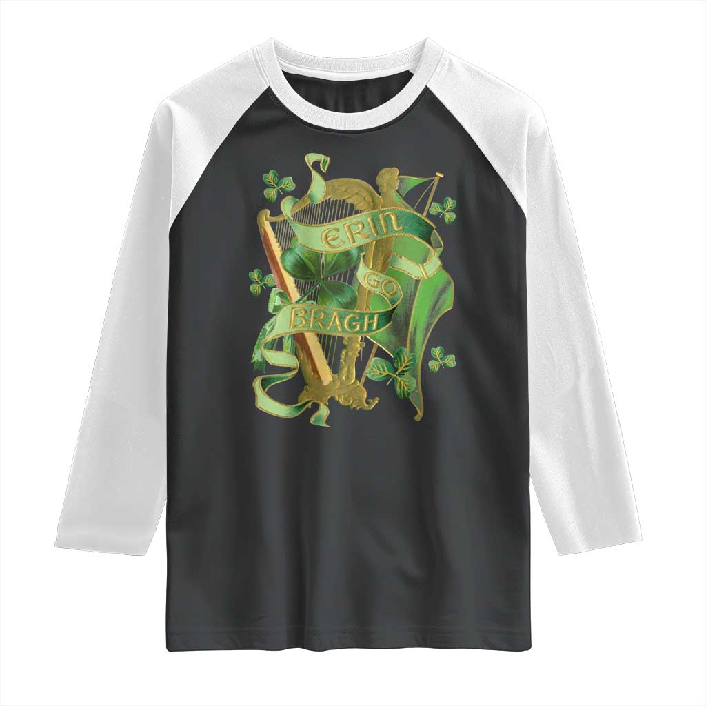 Irish Pride Raglan Shirt Erin Go Bragh Harp Shamrock St Patrick's Day TS11 Black White Print Your Wear