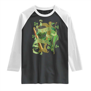Irish Pride Raglan Shirt Erin Go Bragh Harp Shamrock St Patrick's Day TS11 Black White Print Your Wear