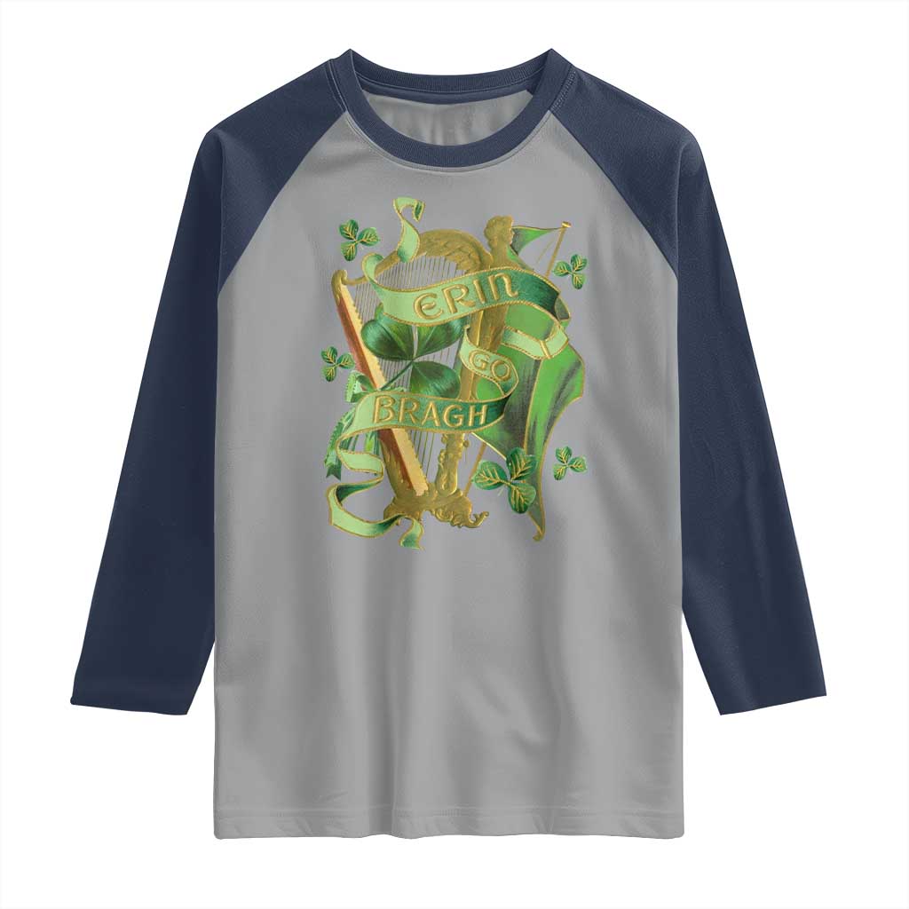Irish Pride Raglan Shirt Erin Go Bragh Harp Shamrock St Patrick's Day TS11 Sport Gray Navy Print Your Wear