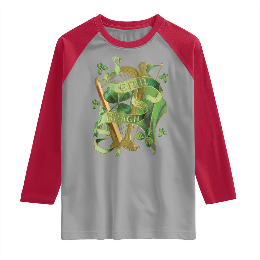 Irish Pride Raglan Shirt Erin Go Bragh Harp Shamrock St Patrick's Day TS11 Sport Gray Red Print Your Wear