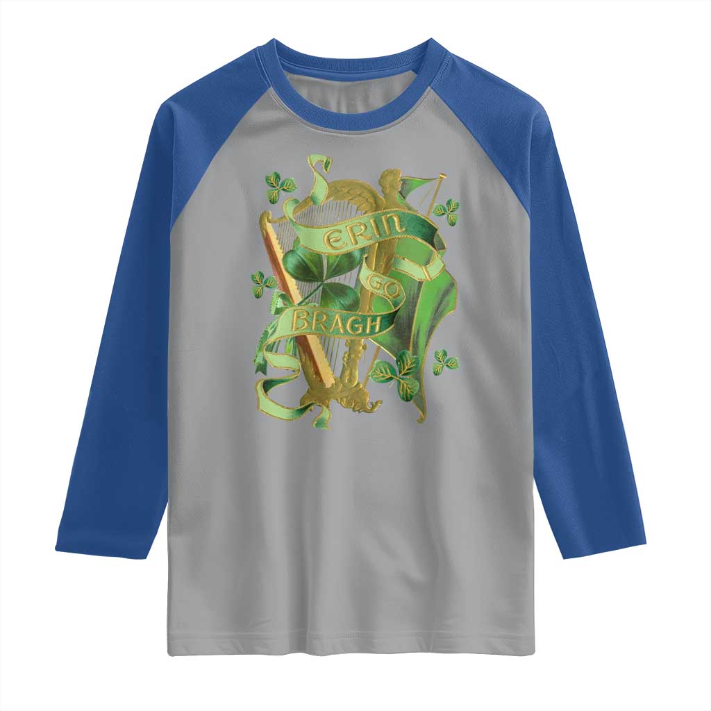 Irish Pride Raglan Shirt Erin Go Bragh Harp Shamrock St Patrick's Day TS11 Sport Gray Royal Print Your Wear