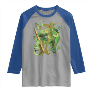 Irish Pride Raglan Shirt Erin Go Bragh Harp Shamrock St Patrick's Day TS11 Sport Gray Royal Print Your Wear