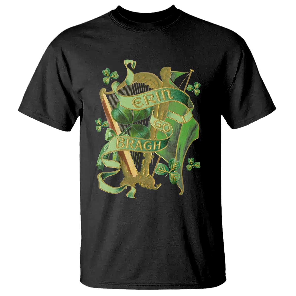Irish Pride T Shirt Erin Go Bragh Harp Shamrock St Patrick's Day TS11 Black Print Your Wear