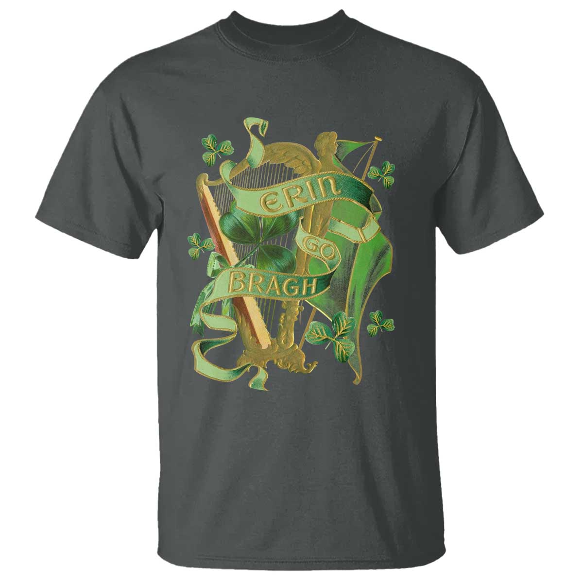 Irish Pride T Shirt Erin Go Bragh Harp Shamrock St Patrick's Day TS11 Dark Heather Print Your Wear