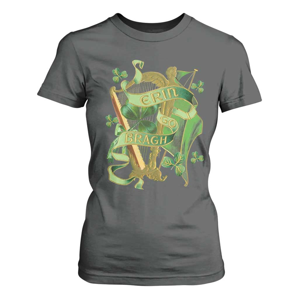 Irish Pride T Shirt For Women Erin Go Bragh Harp Shamrock St Patrick's Day TS11 Dark Heather Print Your Wear
