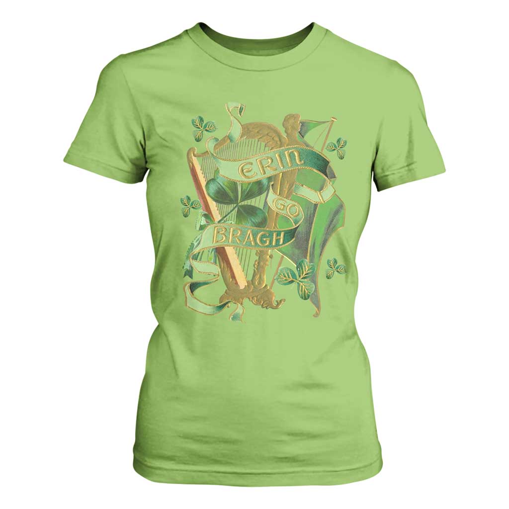 Irish Pride T Shirt For Women Erin Go Bragh Harp Shamrock St Patrick's Day TS11 Lime Print Your Wear
