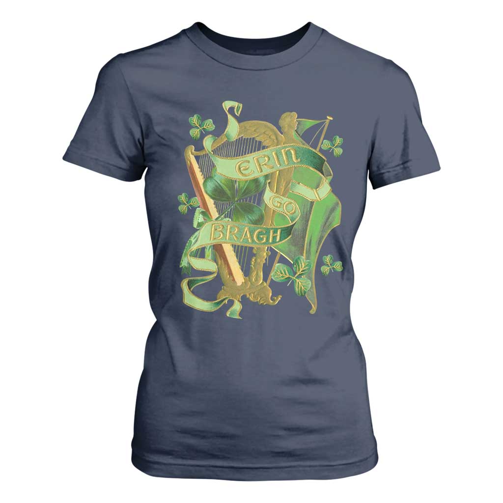 Irish Pride T Shirt For Women Erin Go Bragh Harp Shamrock St Patrick's Day TS11 Navy Print Your Wear