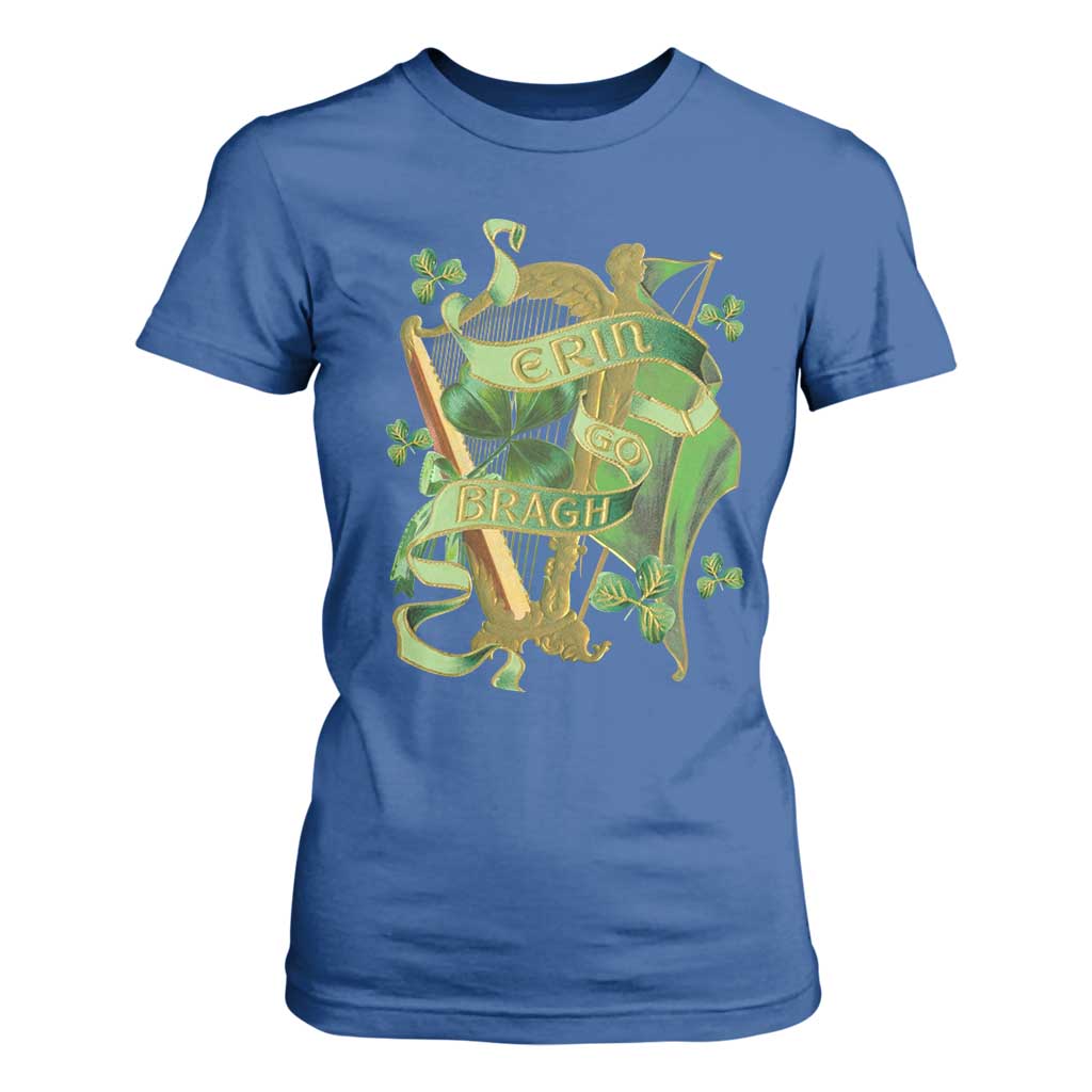Irish Pride T Shirt For Women Erin Go Bragh Harp Shamrock St Patrick's Day TS11 Royal Blue Print Your Wear