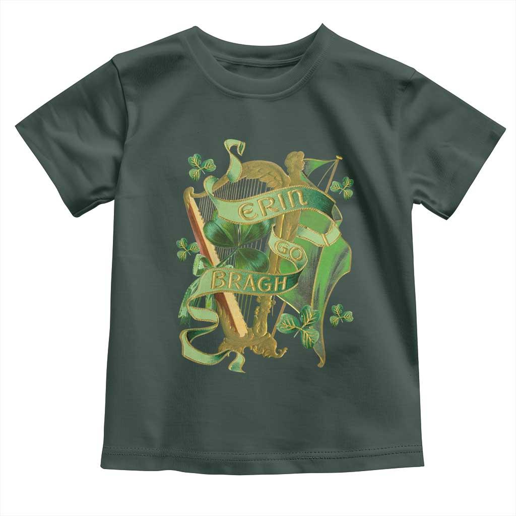 Irish Pride Toddler T Shirt Erin Go Bragh Harp Shamrock St Patrick's Day TS11 Dark Forest Green Print Your Wear