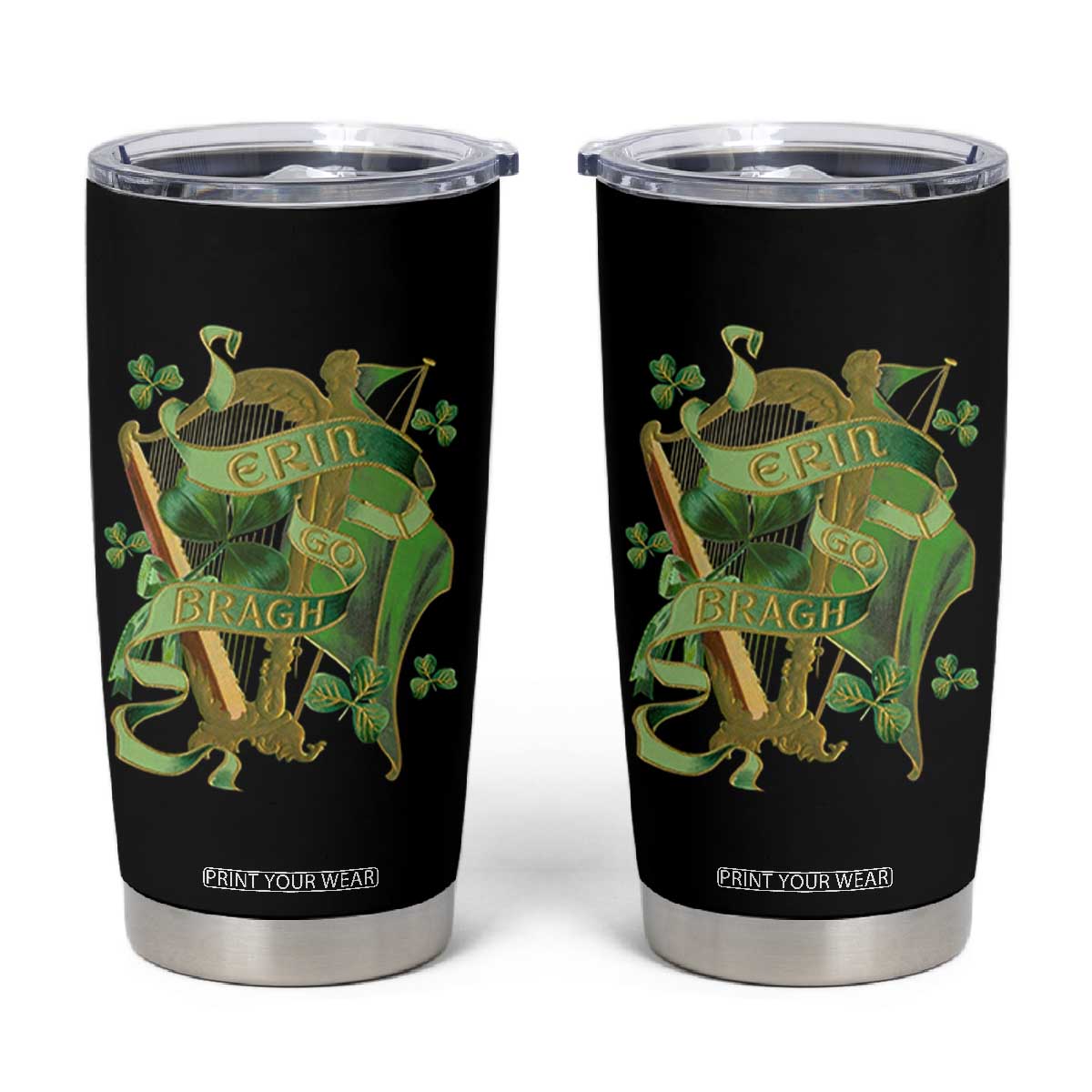Irish Pride Tumbler Cup Erin Go Bragh Harp Shamrock St Patrick's Day TS11 Black Print Your Wear